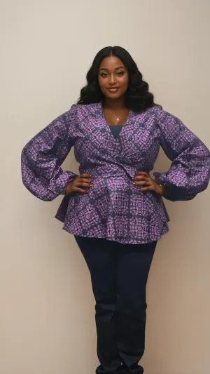 Lilac & Black Peplum Wrap Blouse
