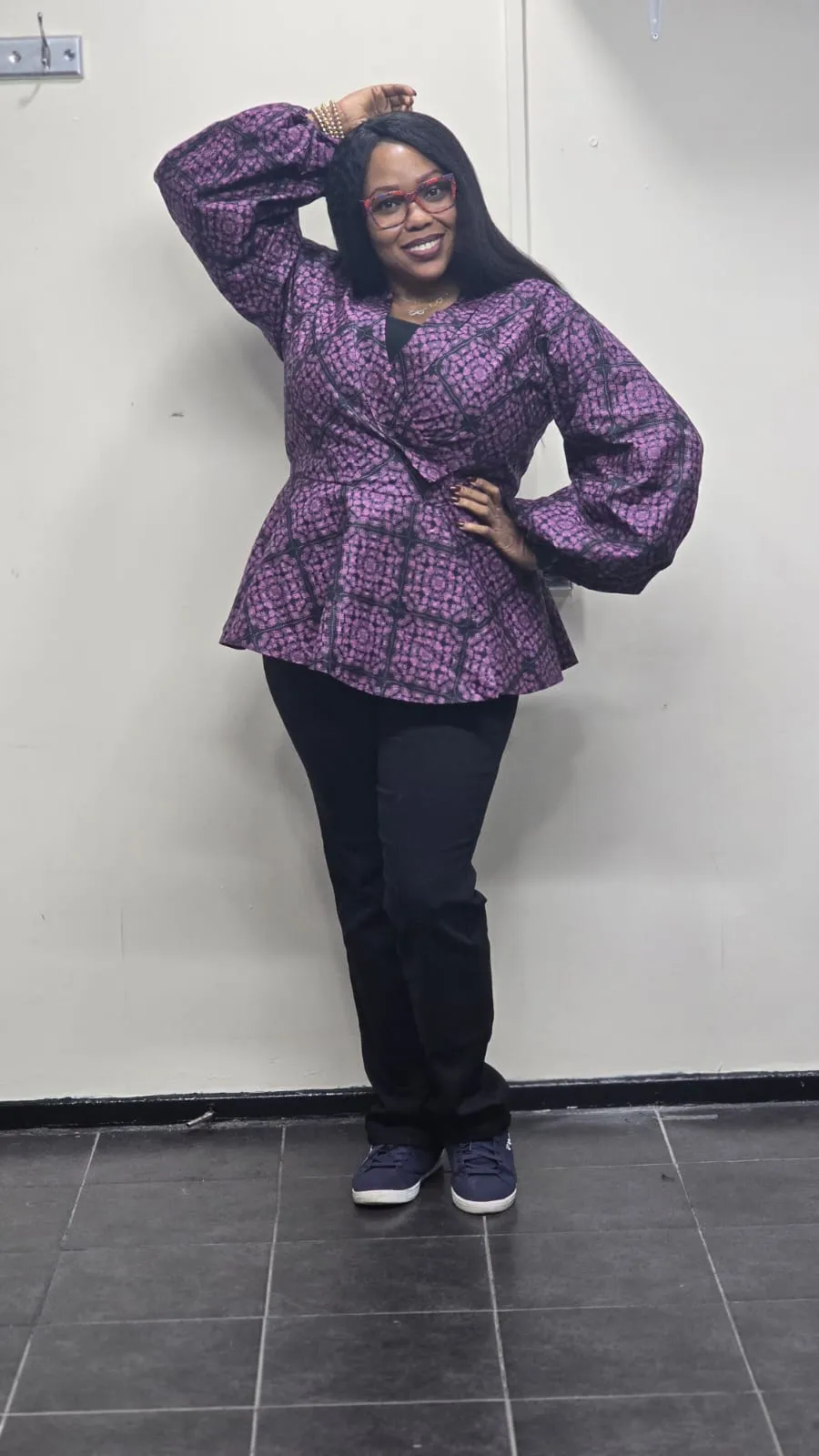 Lilac & Black Peplum Wrap Blouse