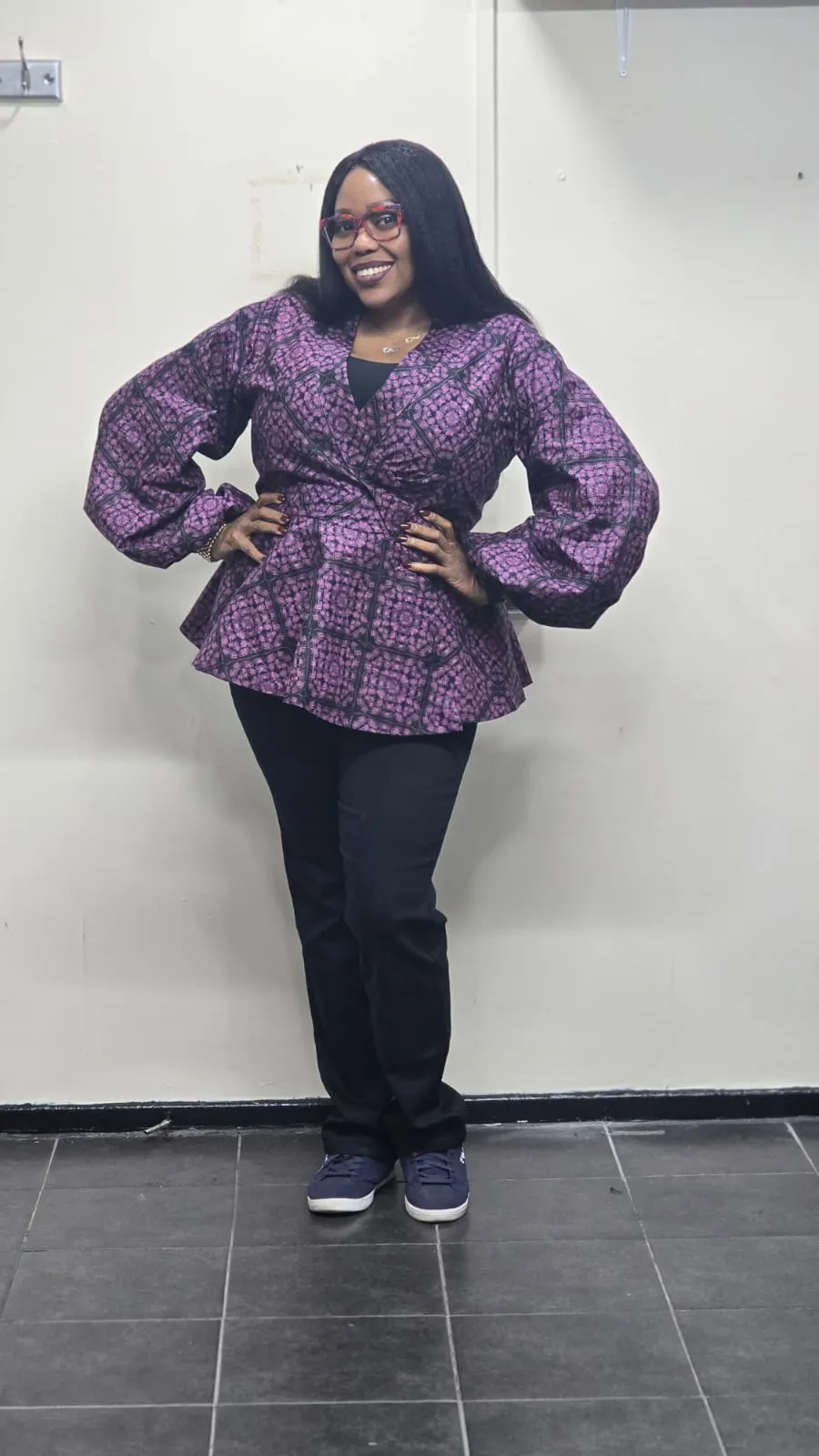 Lilac & Black Peplum Wrap Blouse