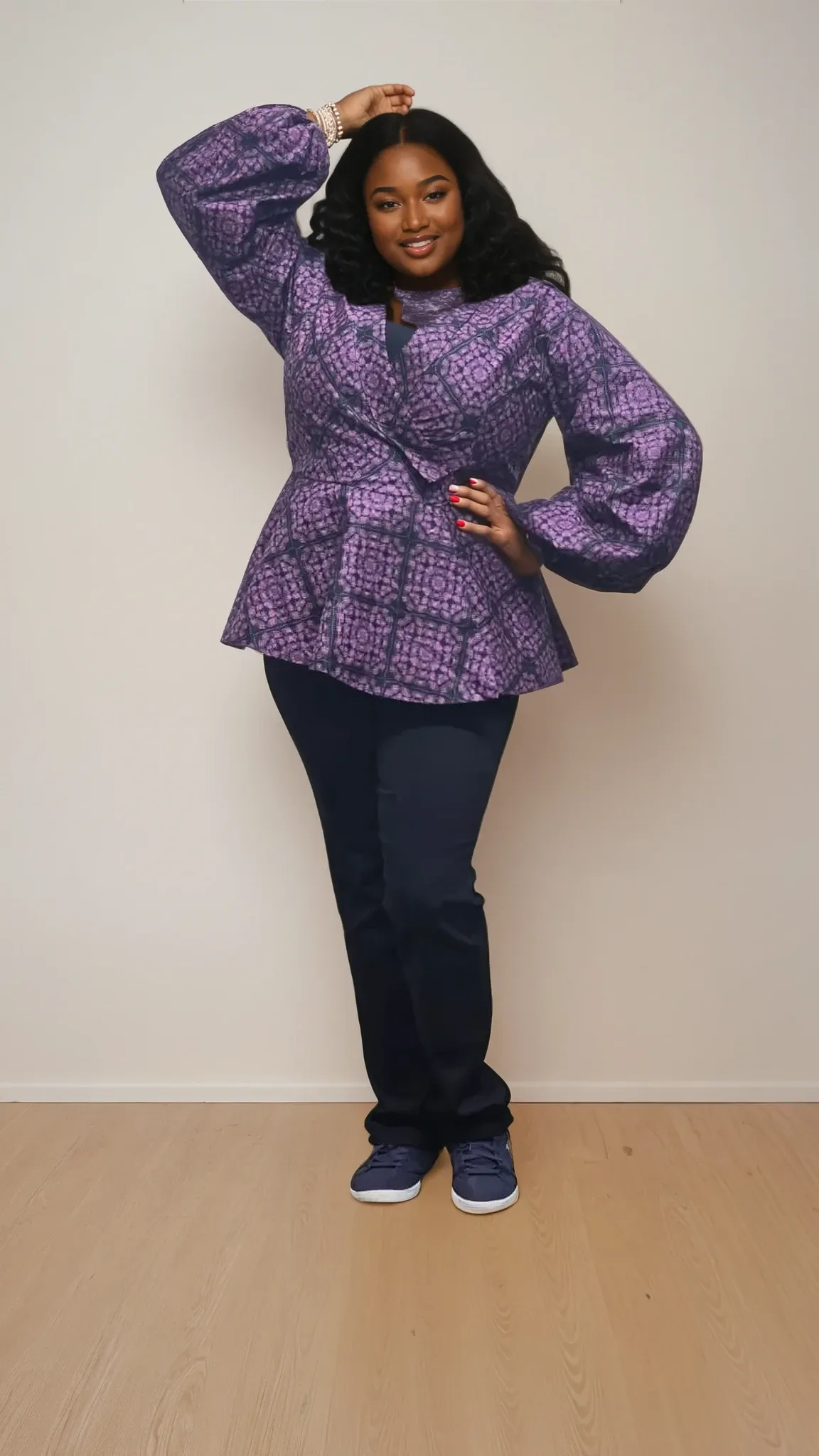 Lilac & Black Peplum Wrap Blouse