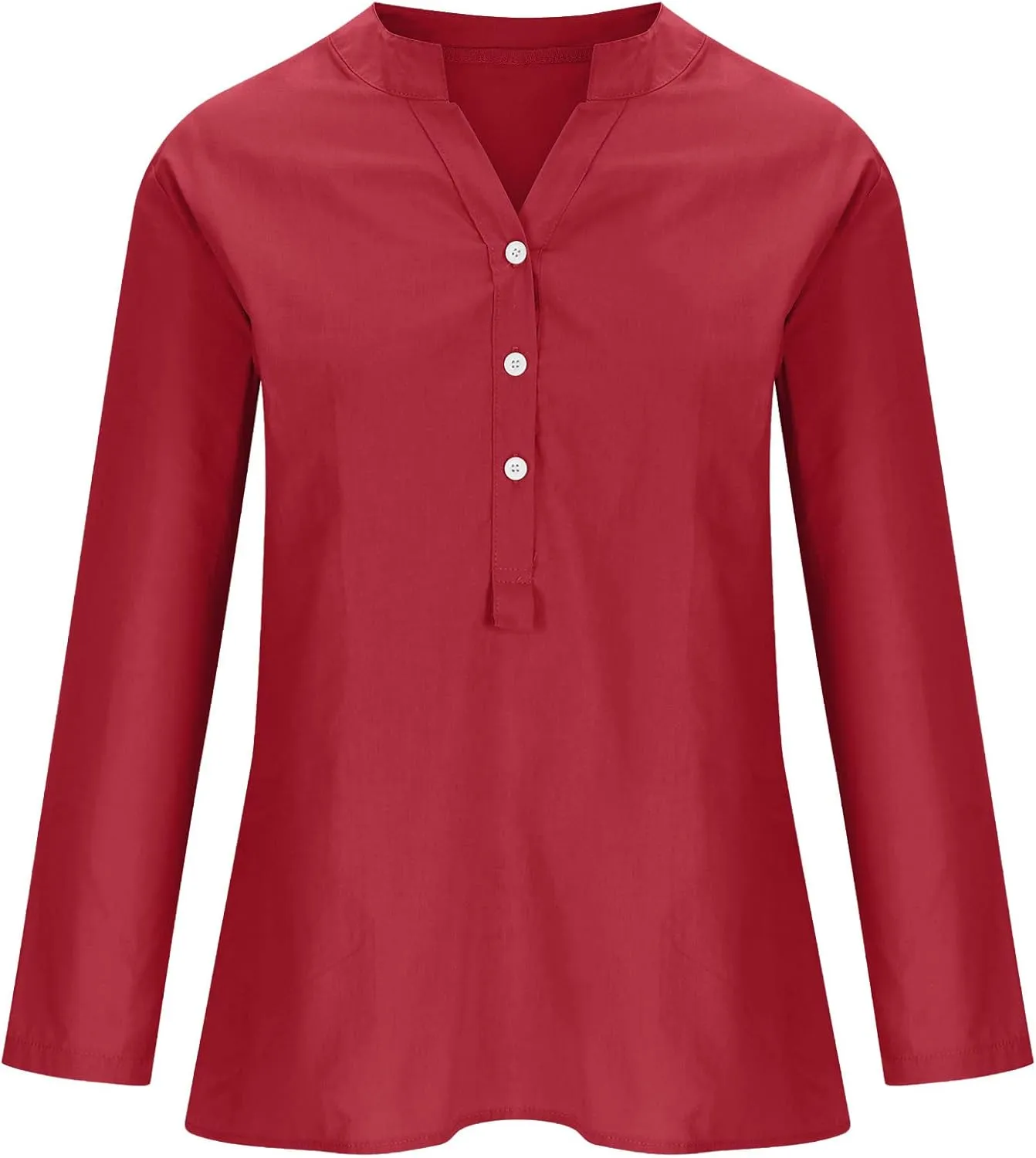 Linen Button Up Shirts for Women Plus Size Long Sleeve v Neck Summer Tops Loose Fit Dressy Casual Solid Blouses