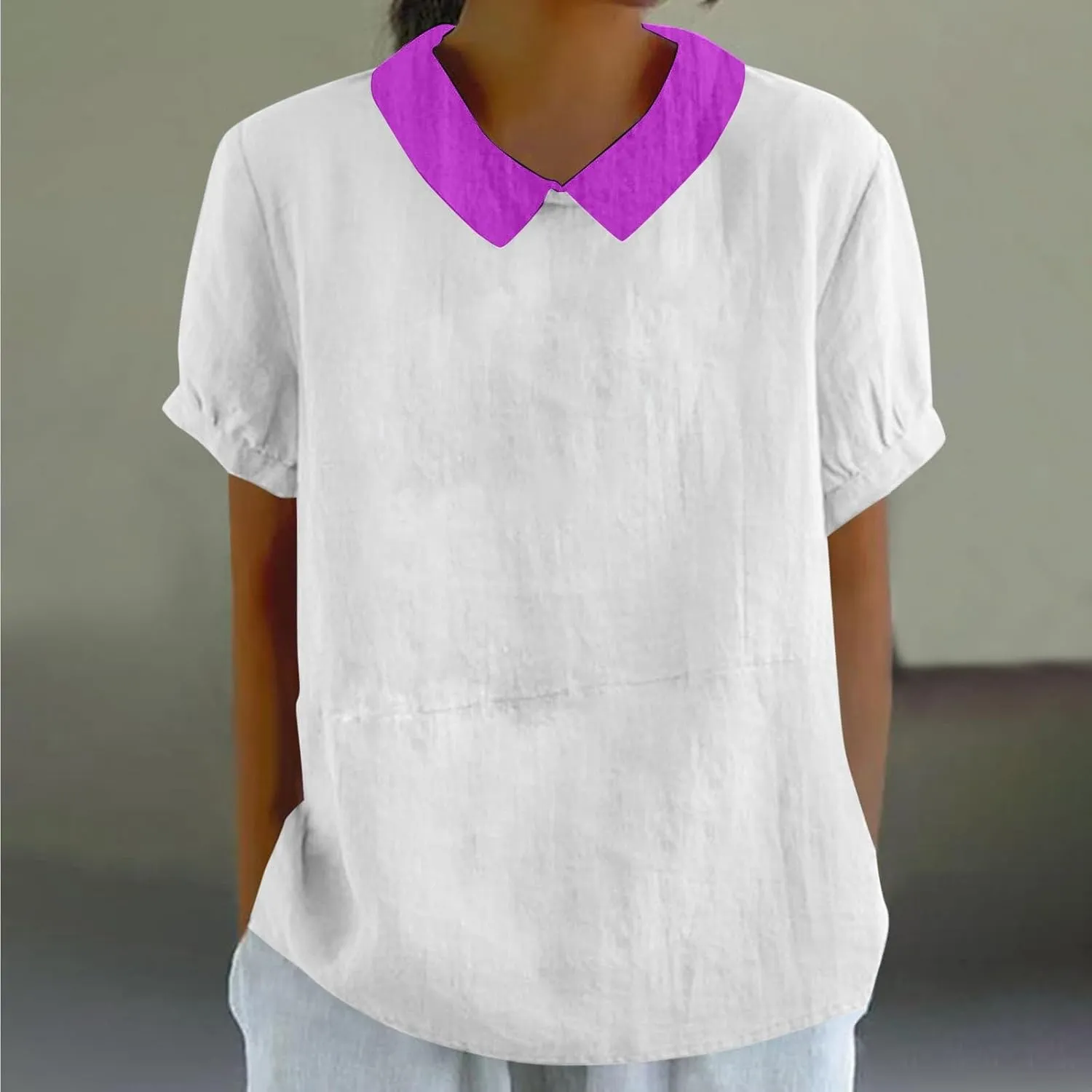 Linen Shirts for Women 2024 Top Fresh Printed Short Sleeved Pullover Top Summer Clothes Beach Cover Up Cotton Shirts