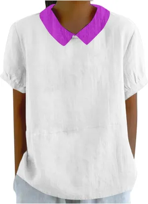 Linen Shirts for Women 2024 Top Fresh Printed Short Sleeved Pullover Top Summer Clothes Beach Cover Up Cotton Shirts