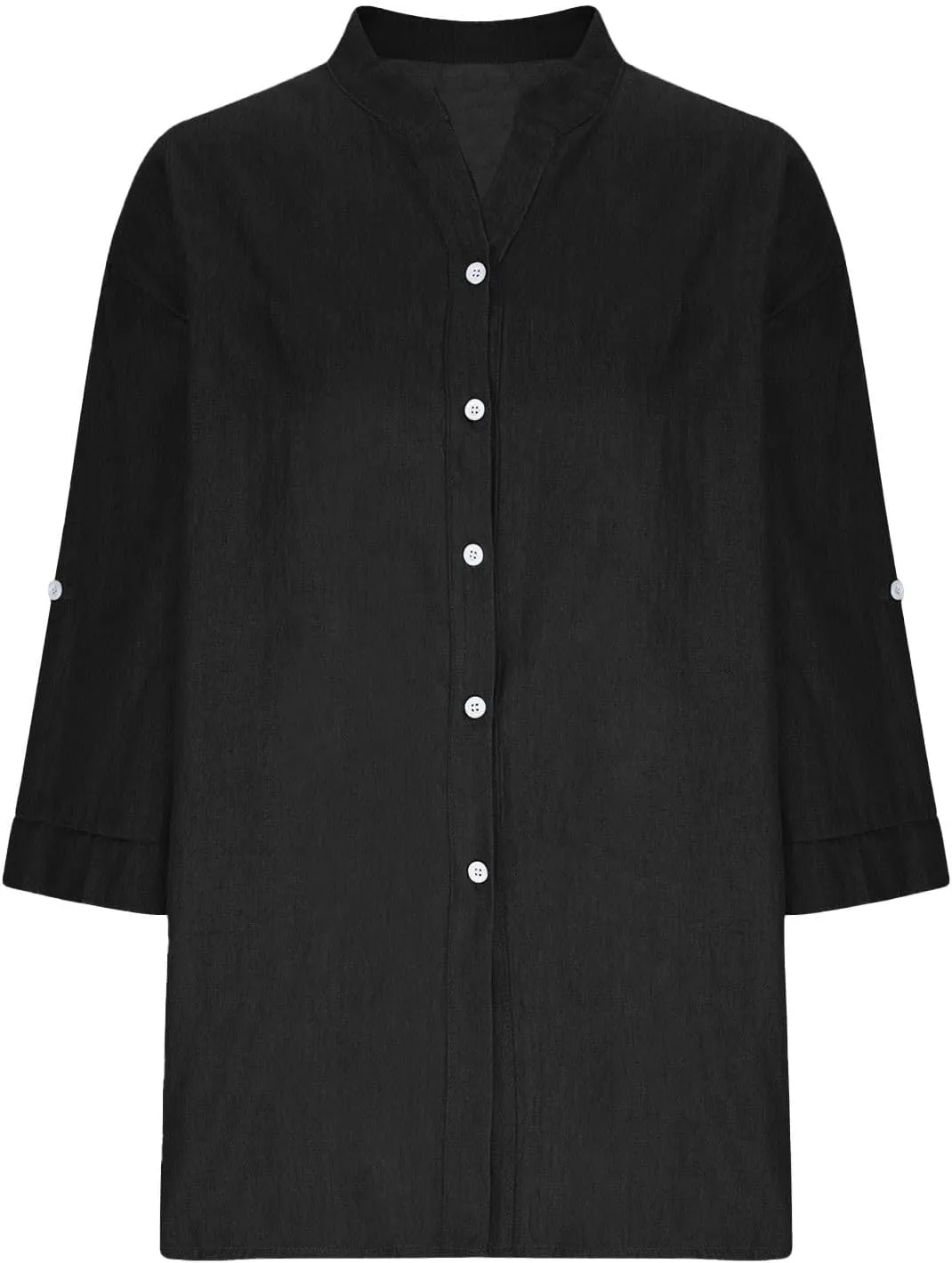Linen Shirts for Women 3/4 Roll Up Sleeve Casual Loose Fit Button Down Boyfriend Blouses Beach Vacation Tunic Tops