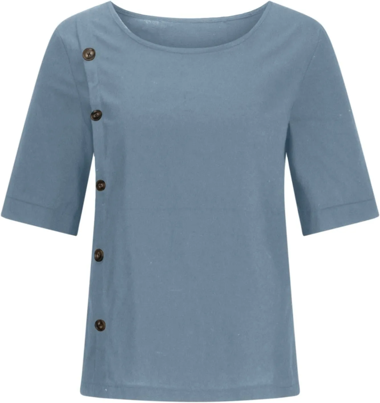 Linen Tops for Women Summer Loose Fit Crewneck Button Down Blouse Shirts Dressy Casual Short Sleeve Clothes