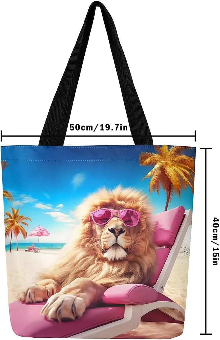 Lion Eagle Canvas Tote Bag,3D Print Wild Animals Aesthetic Shoulder Handbags for Shopping Gym