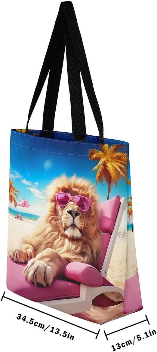 Lion Eagle Canvas Tote Bag,3D Print Wild Animals Aesthetic Shoulder Handbags for Shopping Gym