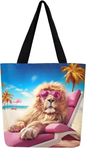 Lion Eagle Canvas Tote Bag,3D Print Wild Animals Aesthetic Shoulder Handbags for Shopping Gym