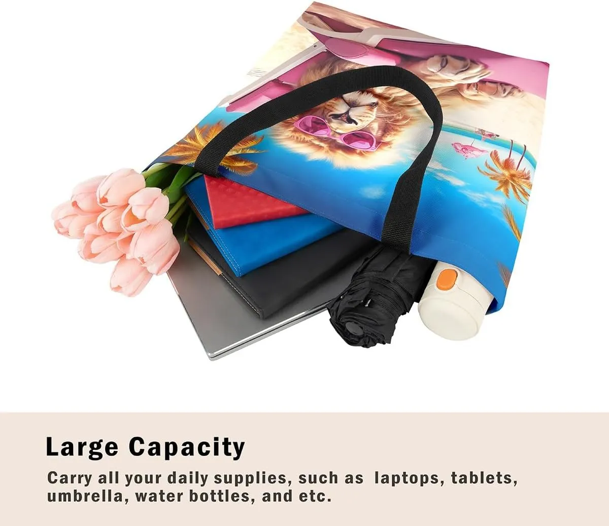 Lion Eagle Canvas Tote Bag,3D Print Wild Animals Aesthetic Shoulder Handbags for Shopping Gym