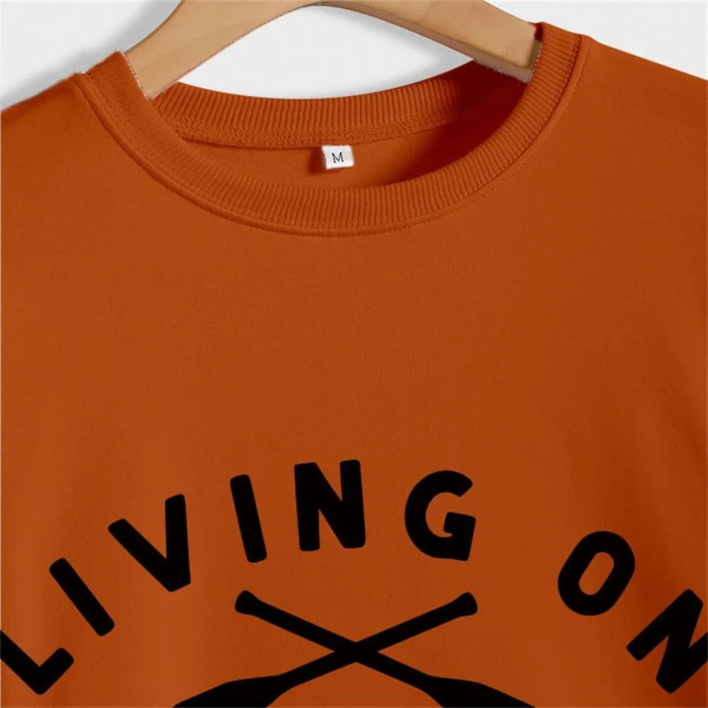 Living On Lake Time Sweatshirt Lake Life Sweater Funny Lake Vacation Trip Shirt Women Crewneck Boating Pullover Tops
