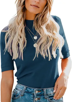 LIYOHON Womens Tops Dressy Casual Mock Turtleneck Business Short Sleeve T Shirts Going Out Tops 2025