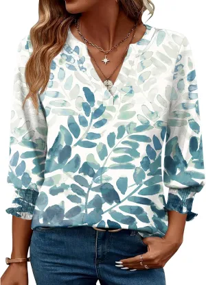LOMON Women's 2025 Fashion Tops 3/4 Length Sleeve Business Casual Blouses Summer Tees Shirts