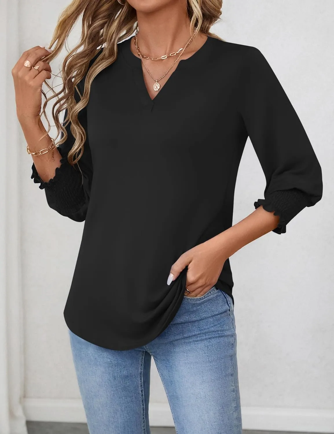 LOMON Women's 2025 Fashion Tops 3/4 Length Sleeve Business Casual Blouses Summer Tees Shirts