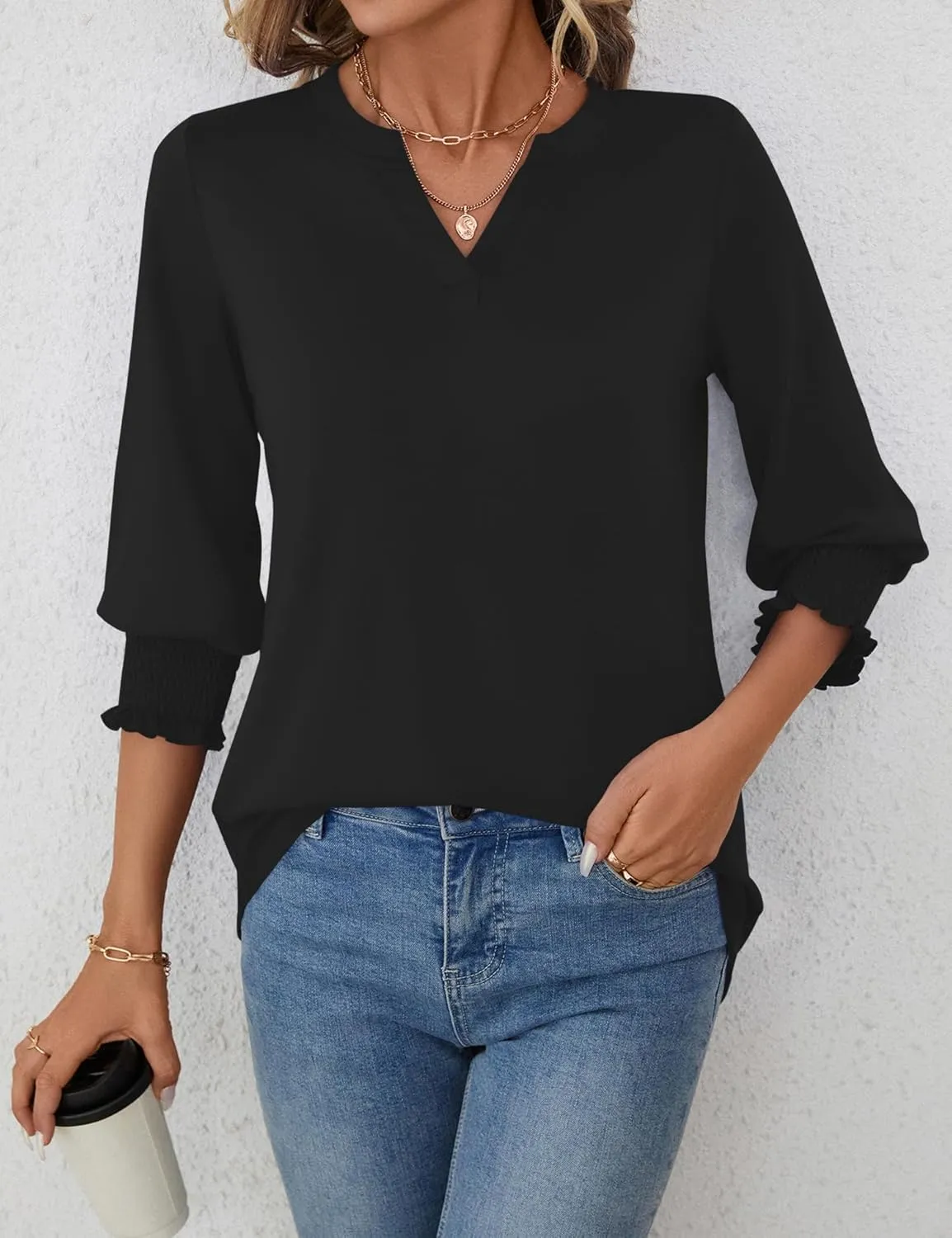 LOMON Women's 2025 Fashion Tops 3/4 Length Sleeve Business Casual Blouses Summer Tees Shirts