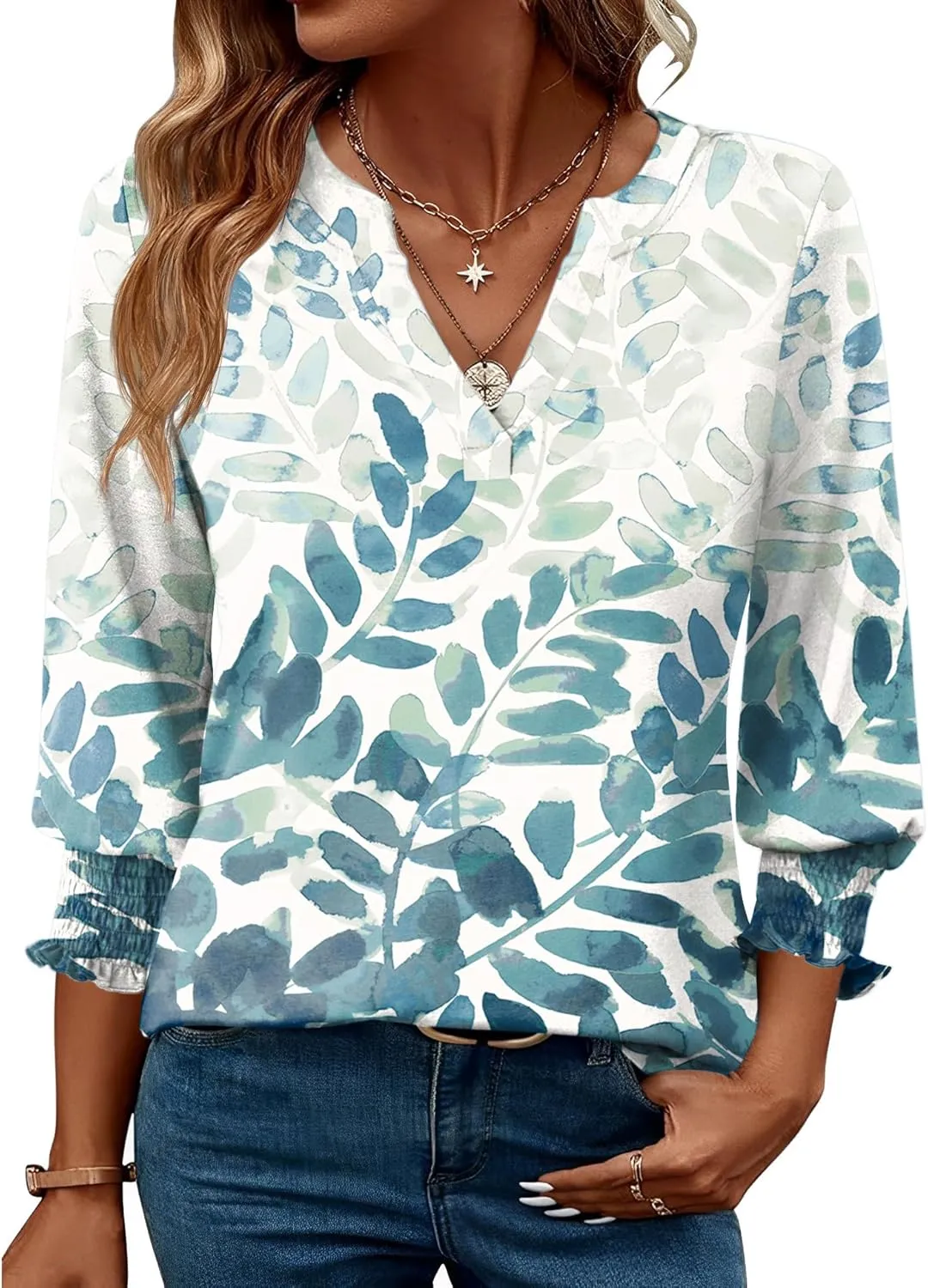 LOMON Women's 2025 Fashion Tops 3/4 Length Sleeve Business Casual Blouses Summer Tees Shirts