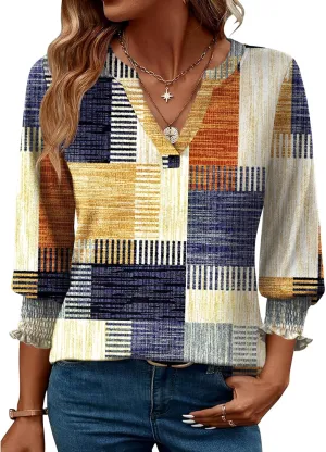 LOMON Women's 2025 Fashion Tops 3/4 Length Sleeve Business Casual Blouses Summer Tees Shirts