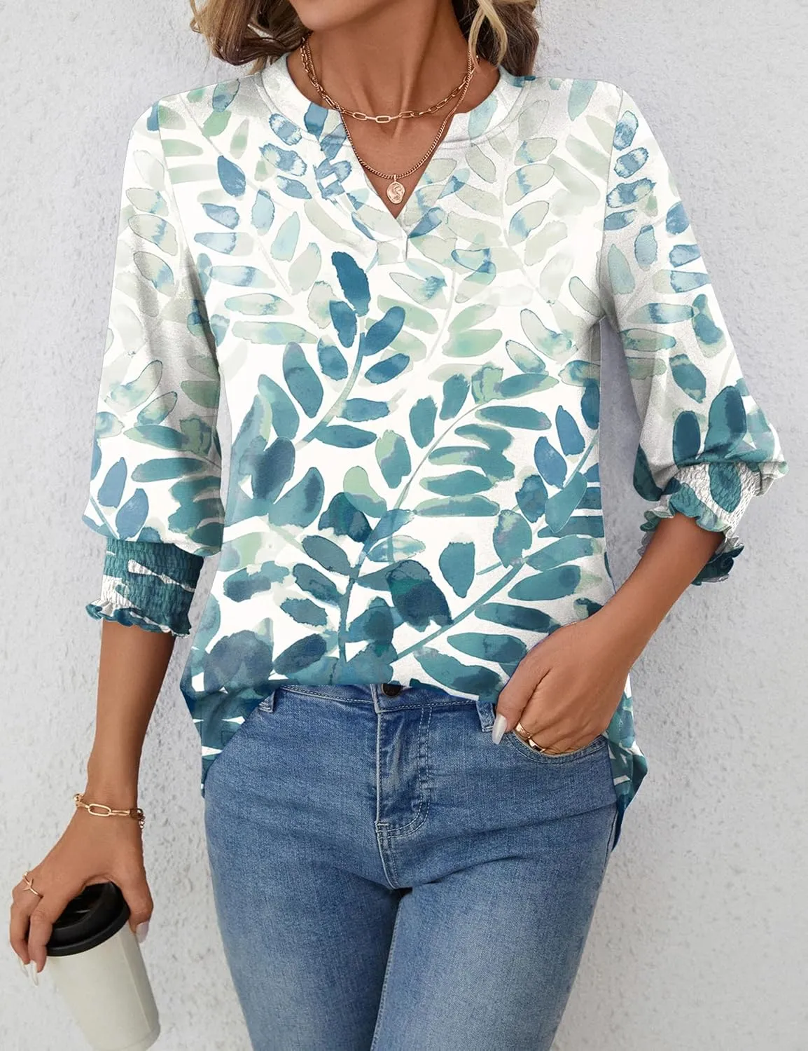 LOMON Women's 2025 Fashion Tops 3/4 Length Sleeve Business Casual Blouses Summer Tees Shirts