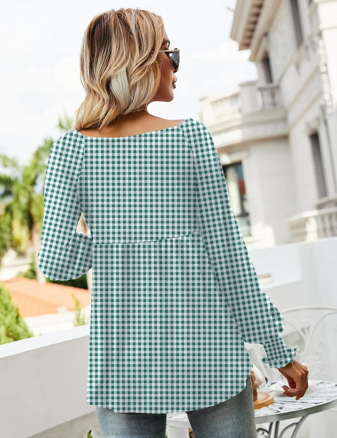 LOMON Womens Casual Fall Puff Long Sleeve Tunic Tops V Neck Flowy Babydoll Peplum Top Blouse T-Shirt 2024 Fashion S-3XL