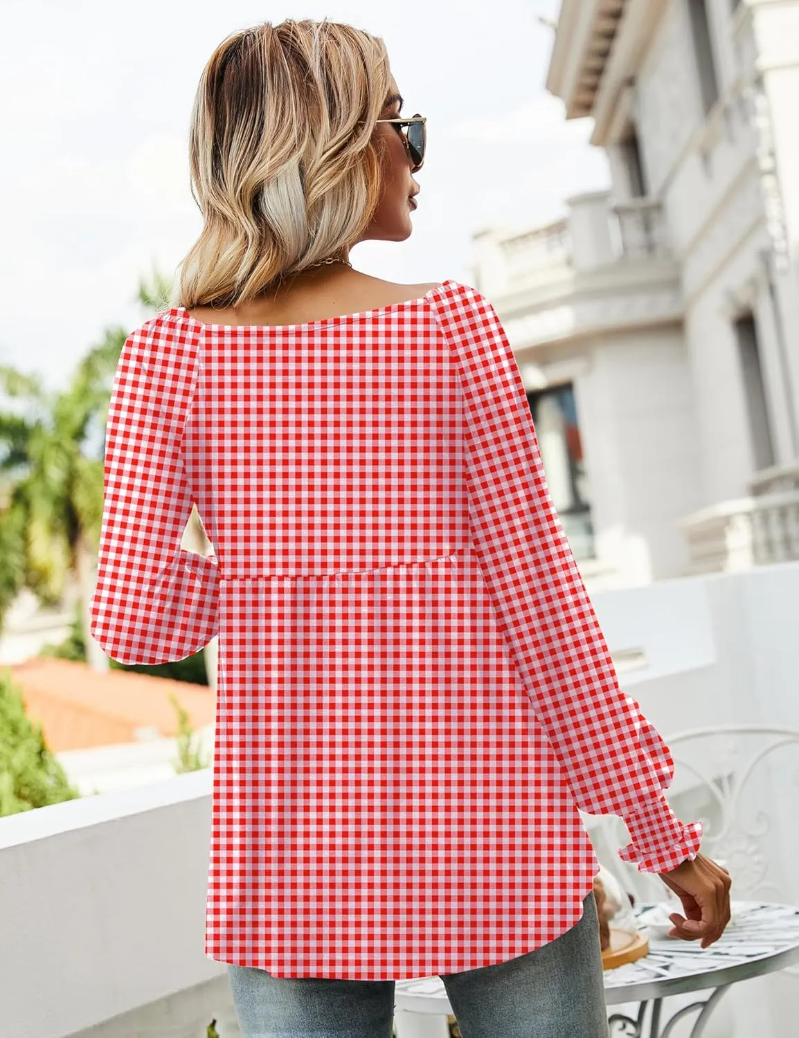 LOMON Womens Casual Fall Puff Long Sleeve Tunic Tops V Neck Flowy Babydoll Peplum Top Blouse T-Shirt 2024 Fashion S-3XL