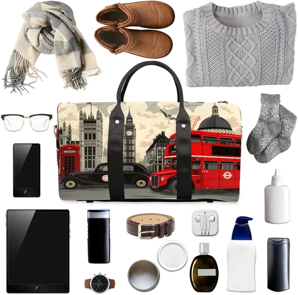 London Big Ben Travel Duffle Bag, Sports Gym Bags for Women Men, Carry On Weekender Overnight Bag, Britain Telephone Booth City Workout Hospital Airplane Trips Bag