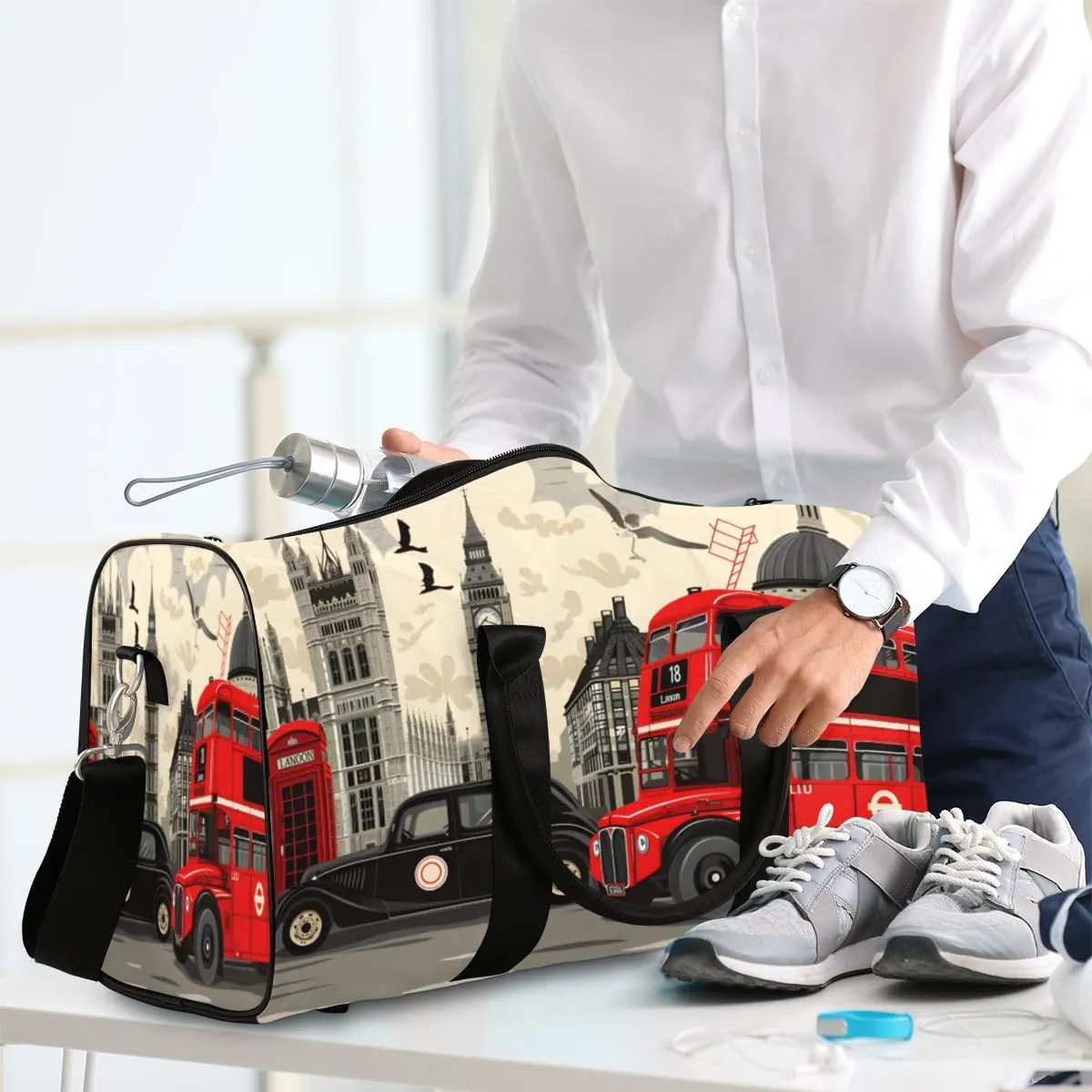 London Big Ben Travel Duffle Bag, Sports Gym Bags for Women Men, Carry On Weekender Overnight Bag, Britain Telephone Booth City Workout Hospital Airplane Trips Bag