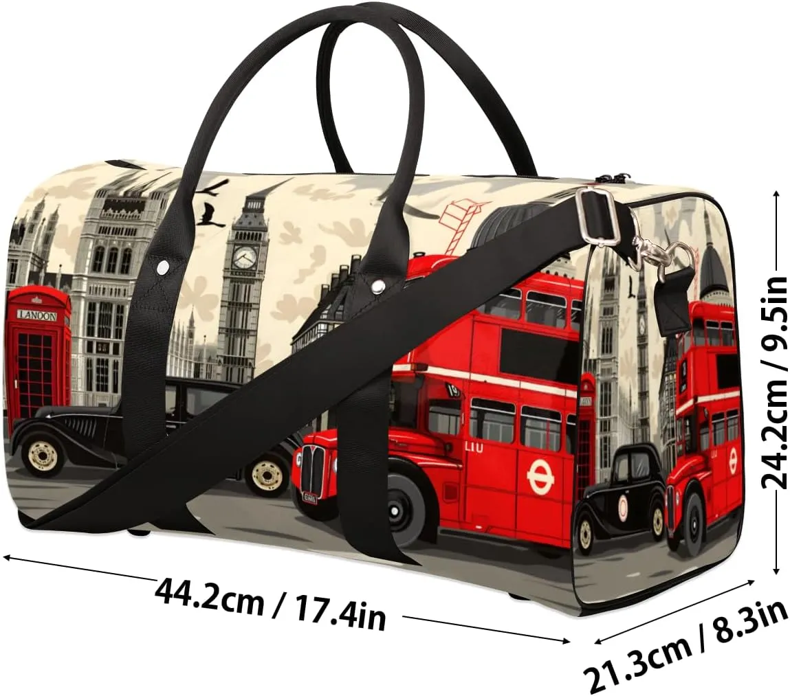 London Big Ben Travel Duffle Bag, Sports Gym Bags for Women Men, Carry On Weekender Overnight Bag, Britain Telephone Booth City Workout Hospital Airplane Trips Bag