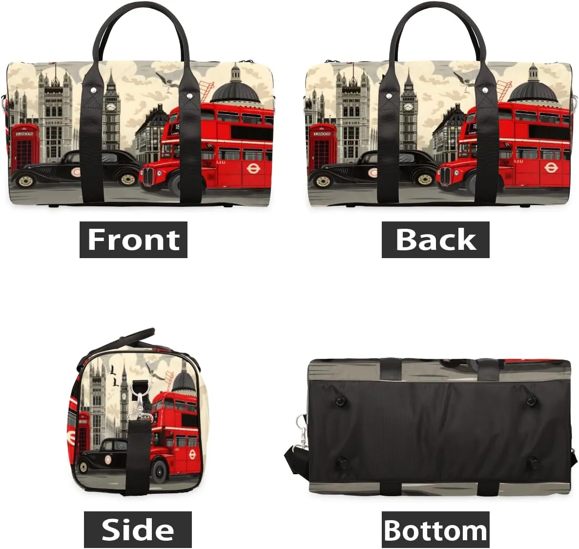 London Big Ben Travel Duffle Bag, Sports Gym Bags for Women Men, Carry On Weekender Overnight Bag, Britain Telephone Booth City Workout Hospital Airplane Trips Bag