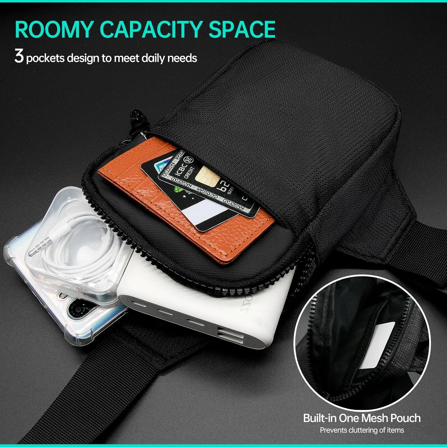Long Keeper Mini Sling Bag - Men Women Small Waterproof Crossbody Bag Casual Phone Chest Bag for Travelling Hiking