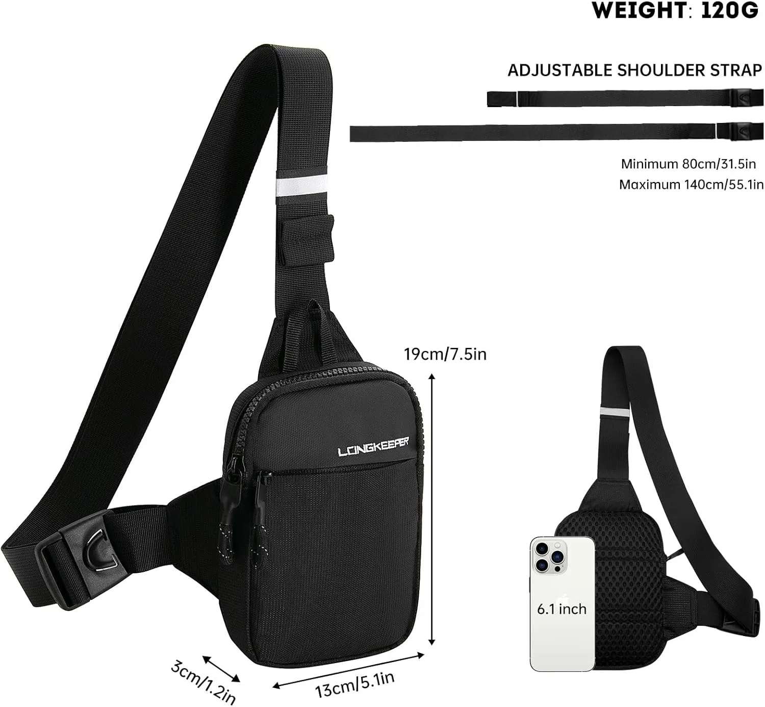 Long Keeper Mini Sling Bag - Men Women Small Waterproof Crossbody Bag Casual Phone Chest Bag for Travelling Hiking