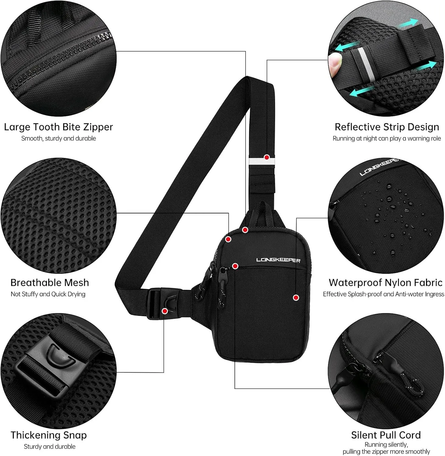 Long Keeper Mini Sling Bag - Men Women Small Waterproof Crossbody Bag Casual Phone Chest Bag for Travelling Hiking