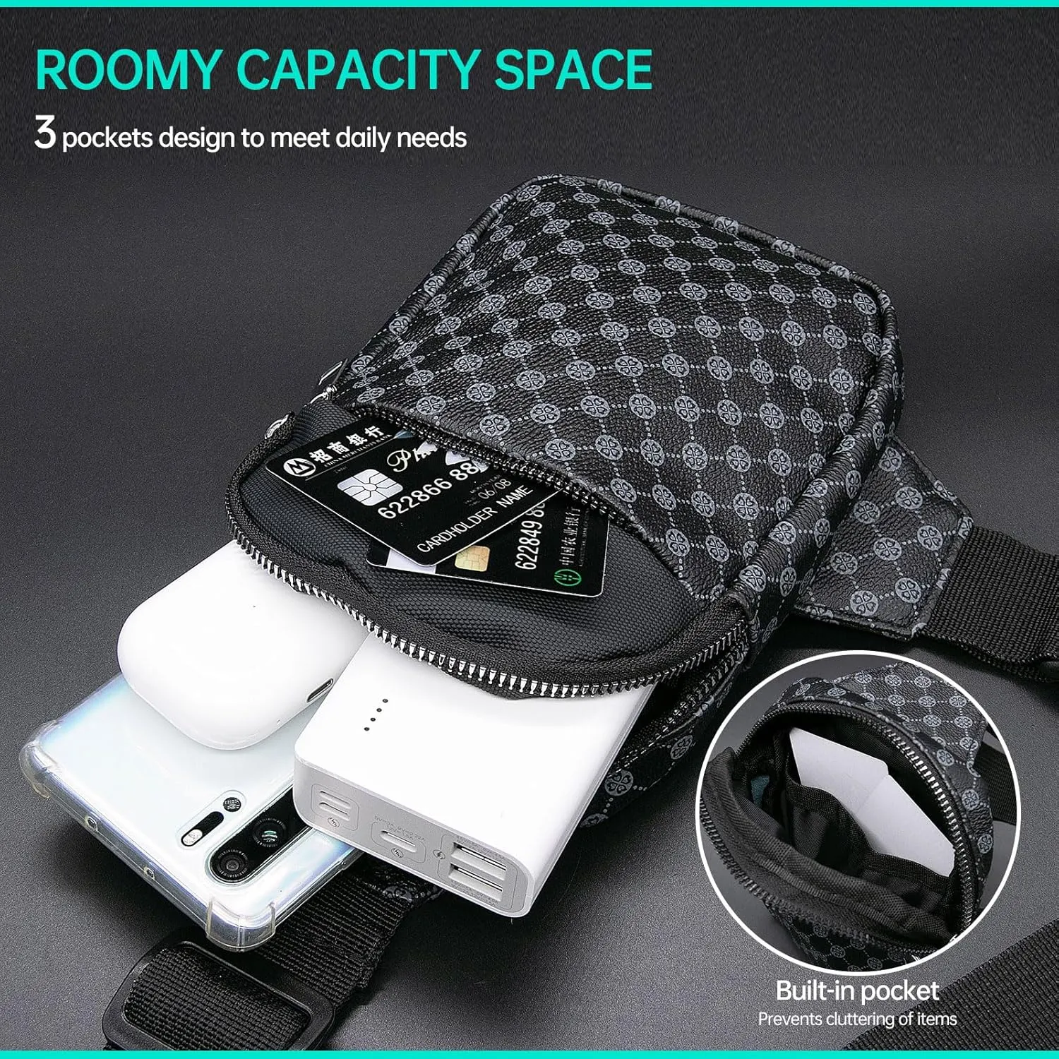 Long Keeper Mini Sling Bag - Women Men Vegan Leather Crossbody Phone Bag Waterproof Travel Running Chest Bag Casual Daypack