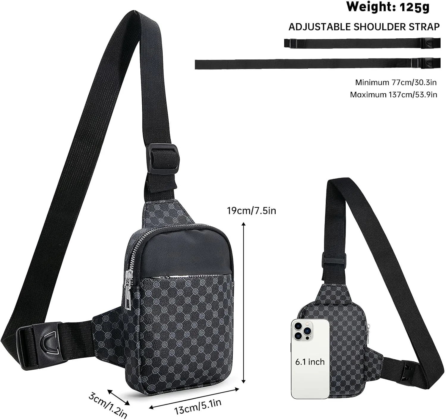 Long Keeper Mini Sling Bag - Women Men Vegan Leather Crossbody Phone Bag Waterproof Travel Running Chest Bag Casual Daypack