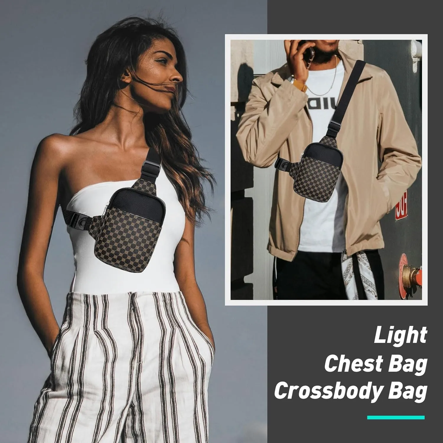 Long Keeper Mini Sling Bag - Women Men Vegan Leather Crossbody Phone Bag Waterproof Travel Running Chest Bag Casual Daypack