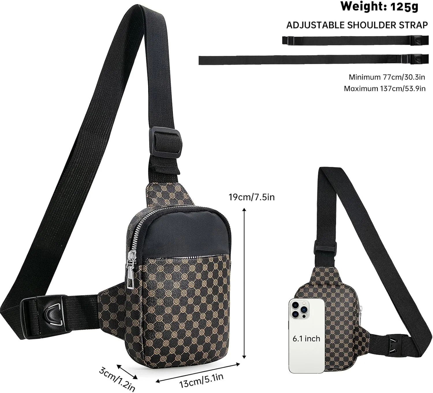 Long Keeper Mini Sling Bag - Women Men Vegan Leather Crossbody Phone Bag Waterproof Travel Running Chest Bag Casual Daypack