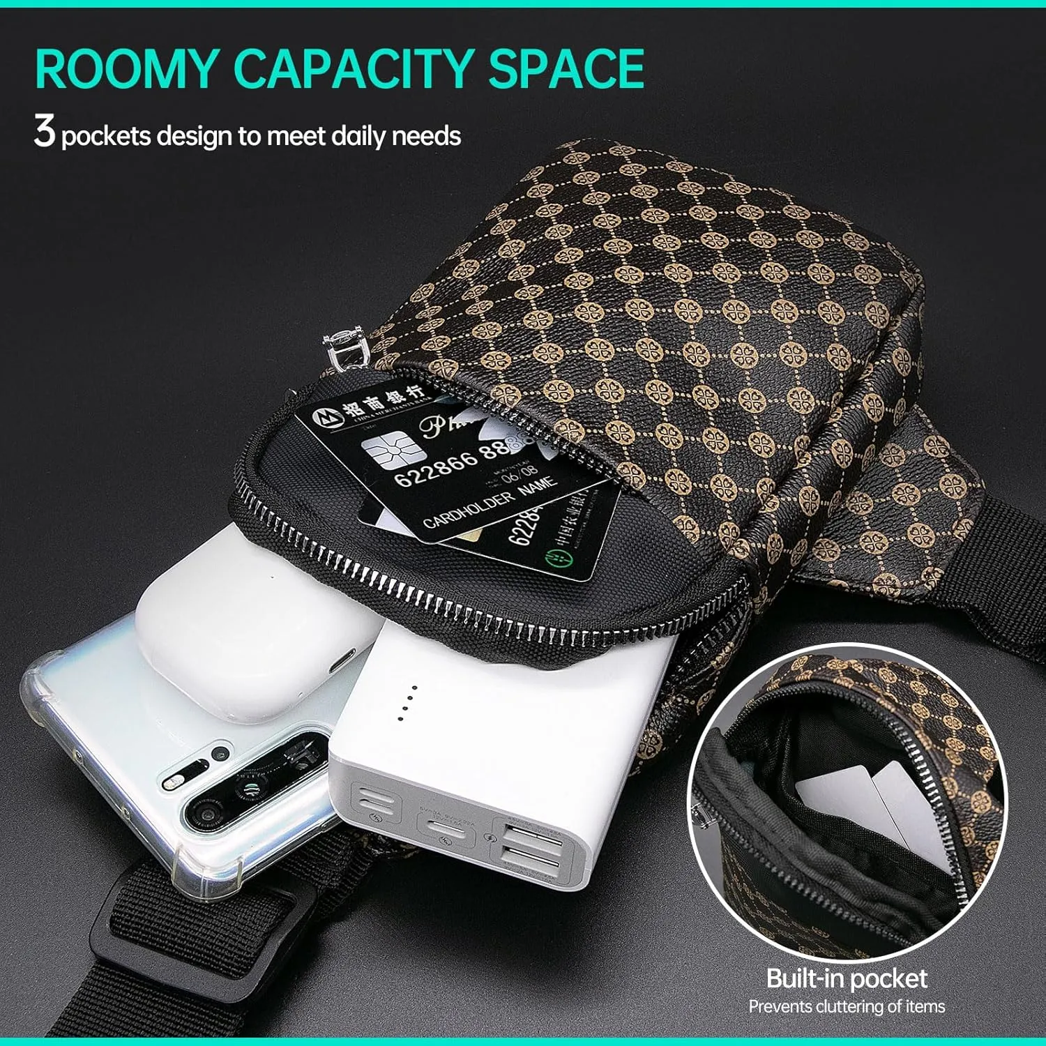 Long Keeper Mini Sling Bag - Women Men Vegan Leather Crossbody Phone Bag Waterproof Travel Running Chest Bag Casual Daypack