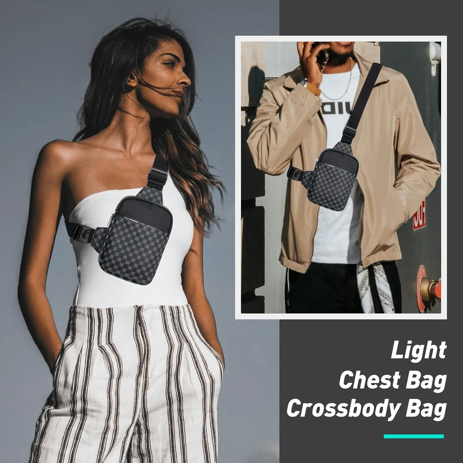 Long Keeper Mini Sling Bag - Women Men Vegan Leather Crossbody Phone Bag Waterproof Travel Running Chest Bag Casual Daypack
