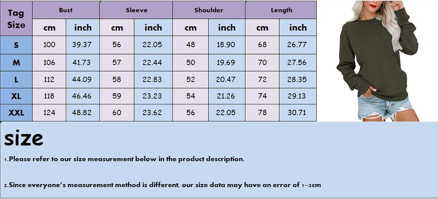 Long Sleeve Shirts for Women Oversized Crewneck Sweatshirt Casual Solid Color Pullover Blouse Loose Spring Tops 2024