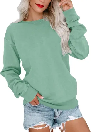 Long Sleeve Shirts for Women Oversized Crewneck Sweatshirt Casual Solid Color Pullover Blouse Loose Spring Tops 2024