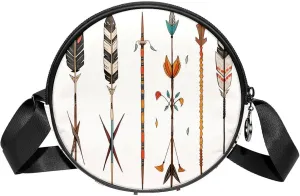 Long Strap Crossbody Bag, Round, Shoulder Bag for Women, cartoon arrows pattern