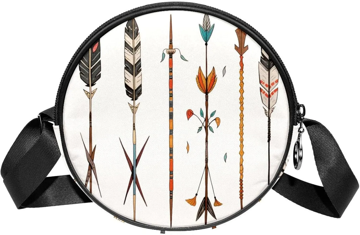 Long Strap Crossbody Bag, Round, Shoulder Bag for Women, cartoon arrows pattern