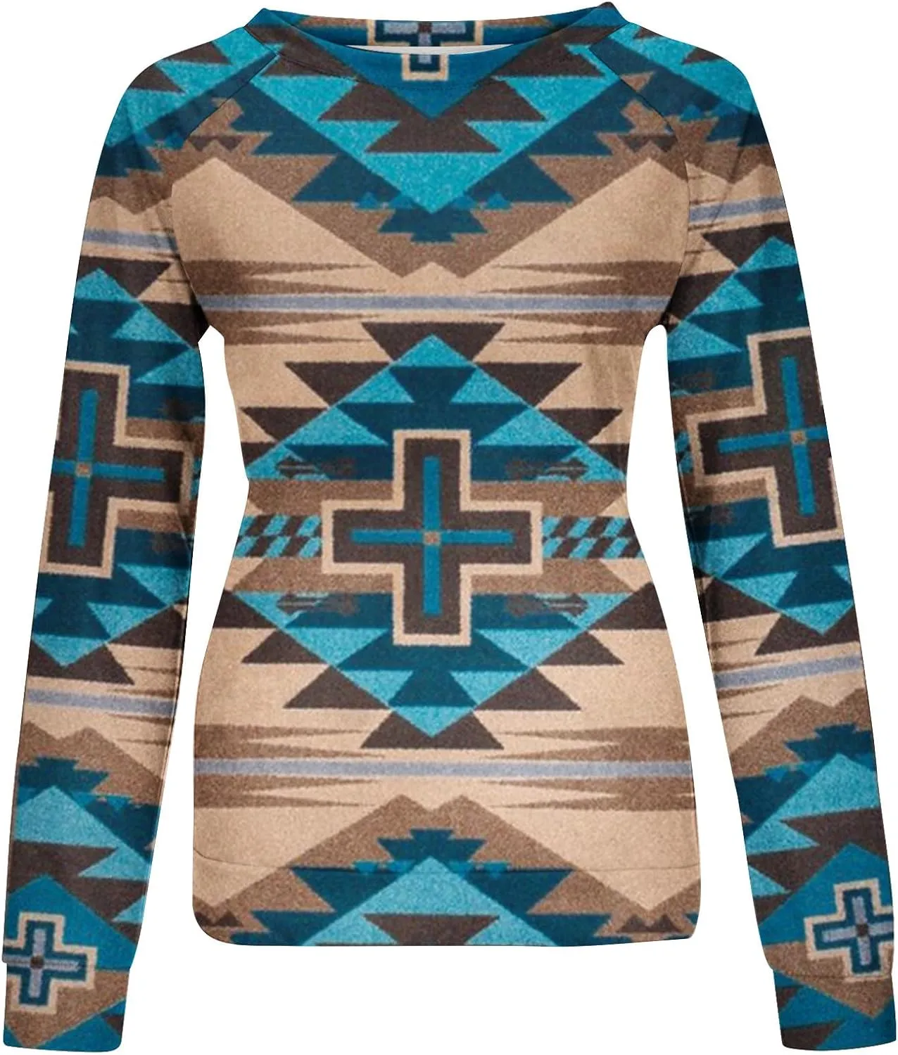 Loose Fitting Long Sleeve Tops for Women Aztec Ethnic Print Graphic Tee Shirts Casual Dressy Crewneck Sweatshirts
