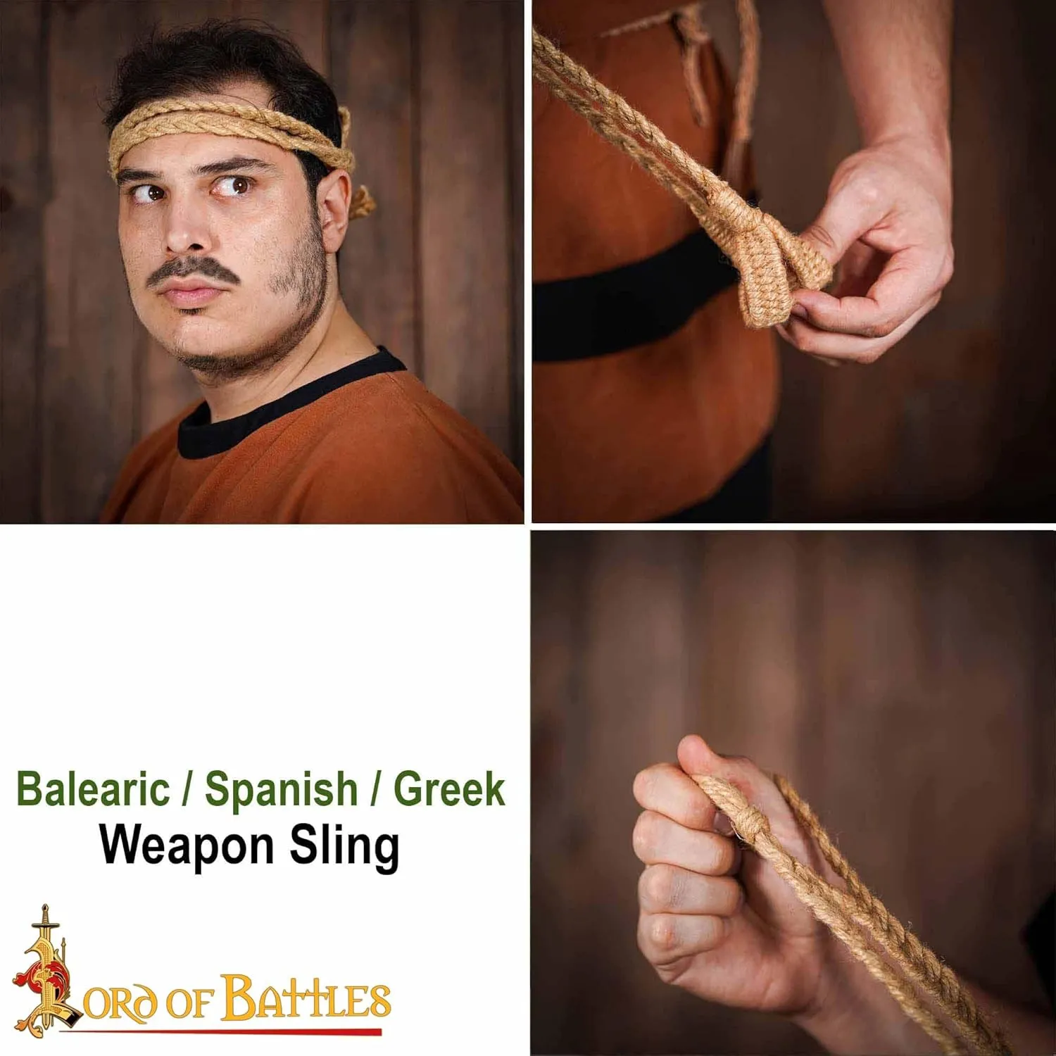 Lord of Battles Balearic Sling/Rock Sling/David Sling Handcrafted Braided Cords Throwing Slingshot for Historical Reenactments