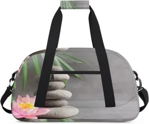 Lotus Gym Duffel Bag for Men Women Zen Stone Sports Tote Bag with Adjustable Shoulder Strap for Dance Gymnastics Traveling Outdoor Camping Overnight Stay