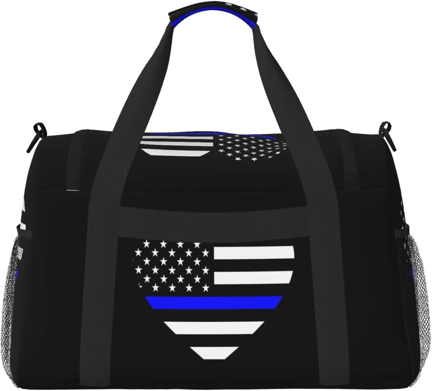 Love Blue Thin Line American Flag Travel Duffel Bag Large Foldable Waterproof Overnight Bag For Beach Swim Bags Pool Sports Gym