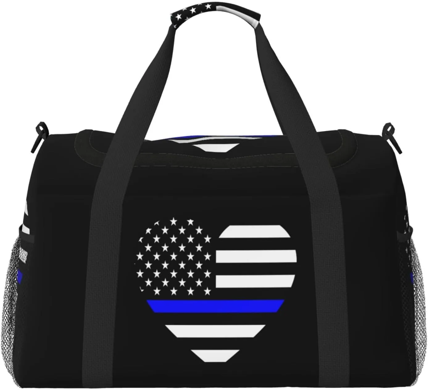 Love Blue Thin Line American Flag Travel Duffel Bag Large Foldable Waterproof Overnight Bag For Beach Swim Bags Pool Sports Gym