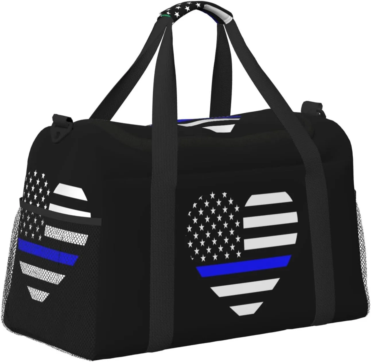 Love Blue Thin Line American Flag Travel Duffel Bag Large Foldable Waterproof Overnight Bag For Beach Swim Bags Pool Sports Gym