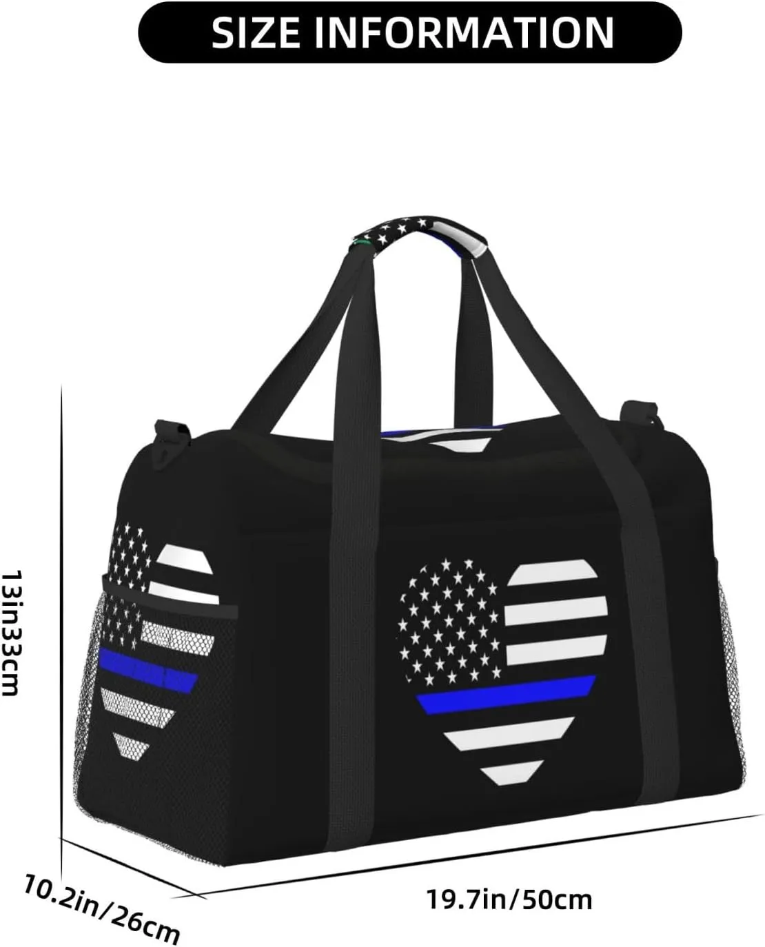Love Blue Thin Line American Flag Travel Duffel Bag Large Foldable Waterproof Overnight Bag For Beach Swim Bags Pool Sports Gym