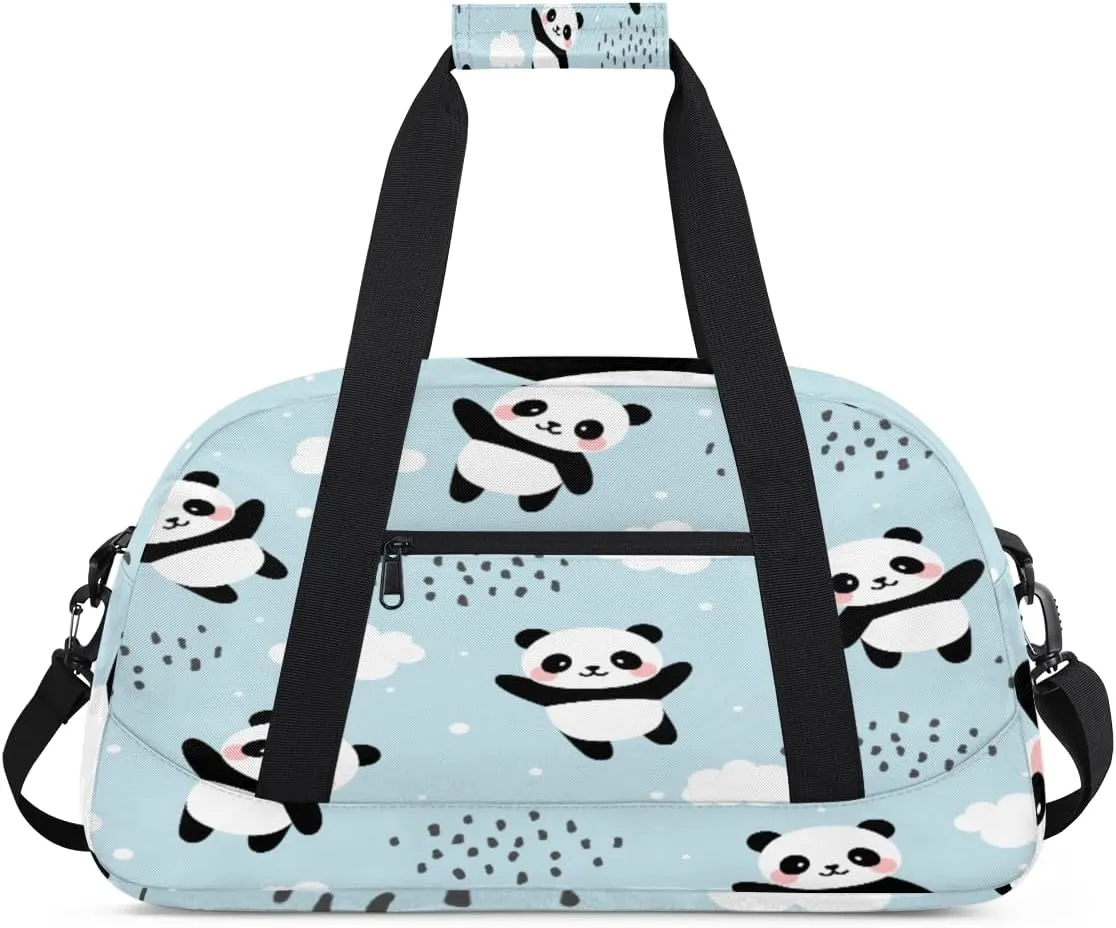 Lovely Panda Gym Duffel Bag for Men Women Clouds Rain Sports Tote Bag with Adjustable Shoulder Strap for Dance Gymnastics Traveling Outdoor Camping Overnight Stay