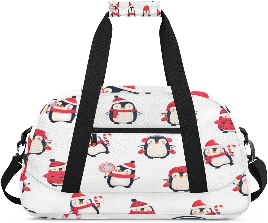 Lovely Penguin Gym Duffel Bag for Men Women Christmas Theme Sports Tote Bag with Adjustable Shoulder Strap for Dance Gymnastics Traveling Outdoor Camping Overnight Stay