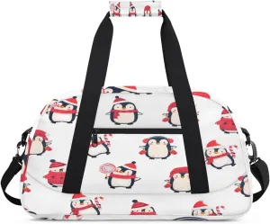 Lovely Penguin Gym Duffel Bag for Men Women Christmas Theme Sports Tote Bag with Adjustable Shoulder Strap for Dance Gymnastics Traveling Outdoor Camping Overnight Stay